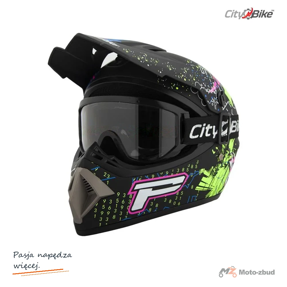 Zestaw Kask crossowy City-Bike WL-905 Power mat XL + Gogle Cross City-Bike MD-889 czarne