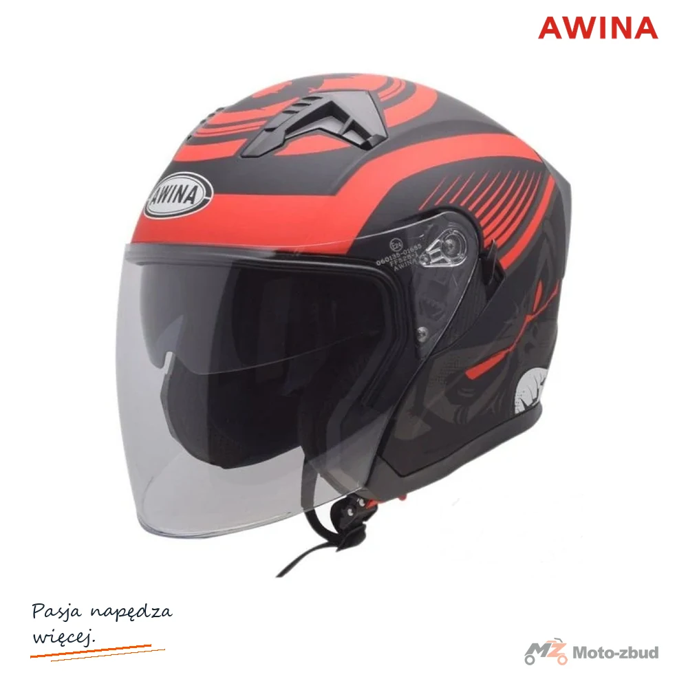 Kask otwarty Awina JK528, czarno czerwony mat  awin — rozmiar XS