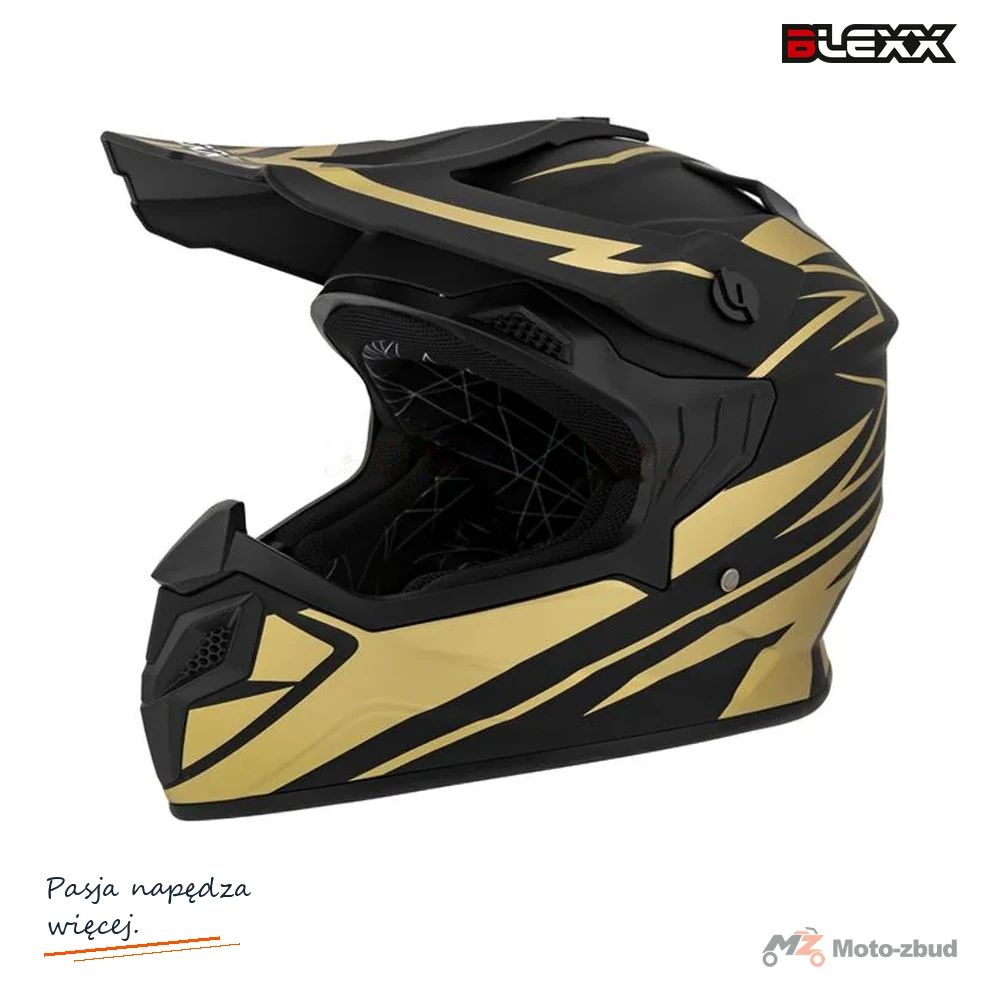 Kask crossowy BLEXX Dziecięcy MD-911 Junior czarny mat/złoty XL Homologacja ECE 22.06