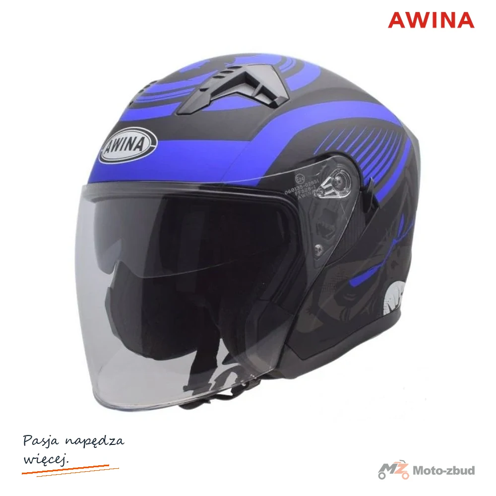 Kask otwarty Awina JK528, czarno nieb. mat — rozmiar XS