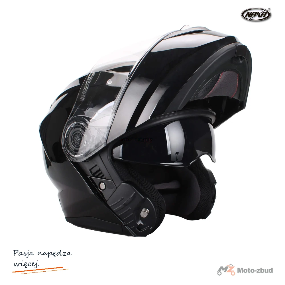 Kask motocyklowy szczękowy NAXA FO5 Blenda czarny połysk M + pinlock