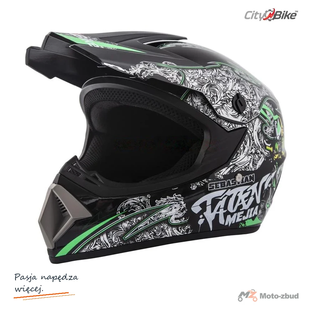 Kask crossowy City-Bike WL-905 Tatan czarny z zielonym XL