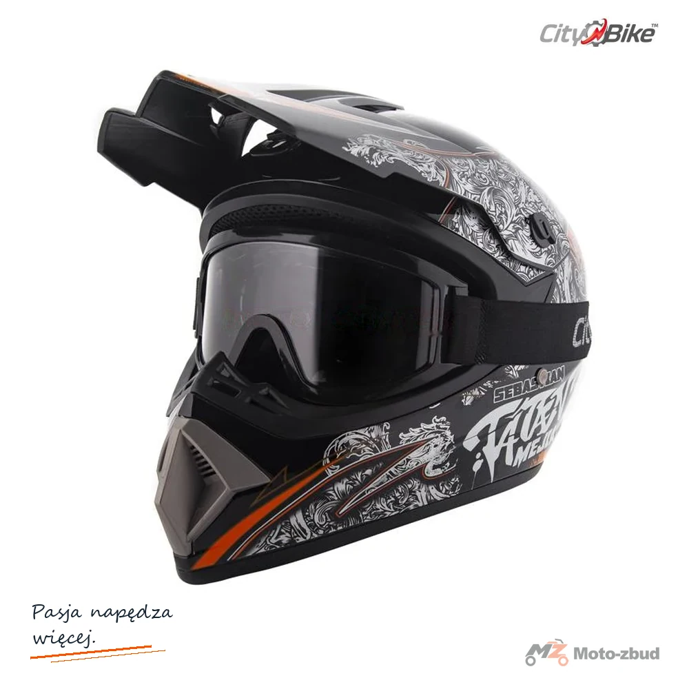 Zestaw Kask crossowy City-Bike WL-905 Tatan czarny XL + Gogle Cross City-Bike MD-889 czarne