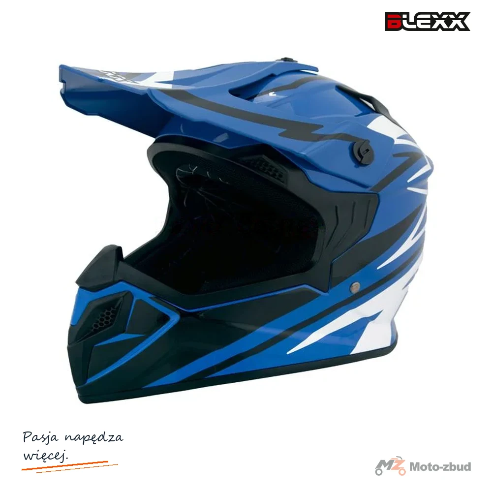 Kask crossowy BLEXX Dziecięcy MD-911 Junior niebieski/czarny L Homologacja ECE
