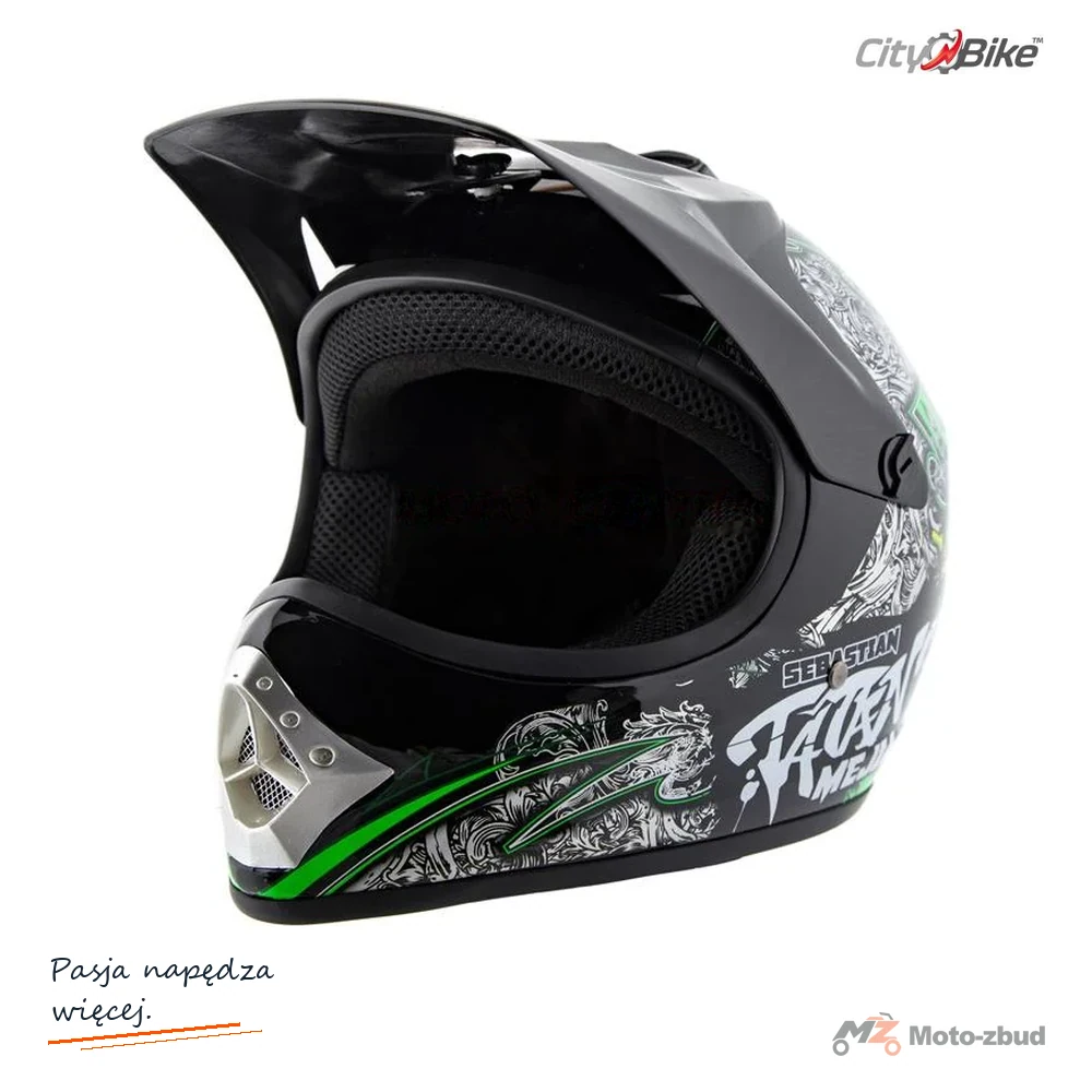 Kask crossowy City-Bike Dziecięcy WL-801A Junior Tatan czarny z Zielonym L