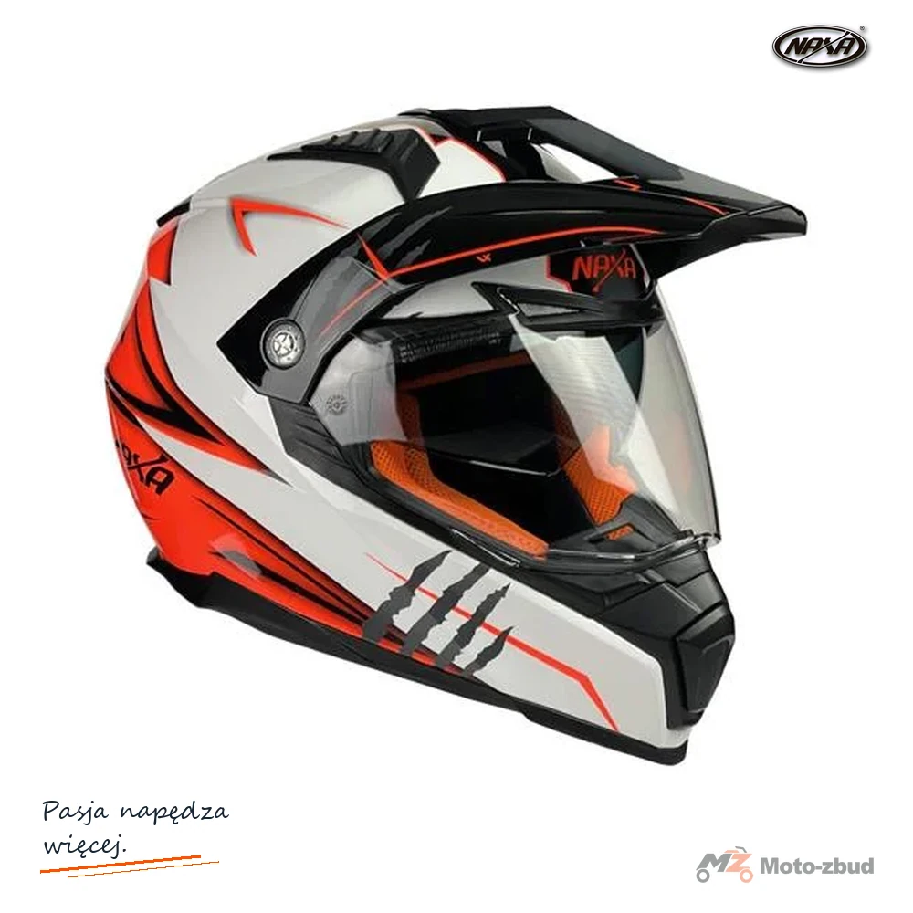 Kask crossowy Naxa CO3 biało pomarańczowy XXL szybka, blenda
