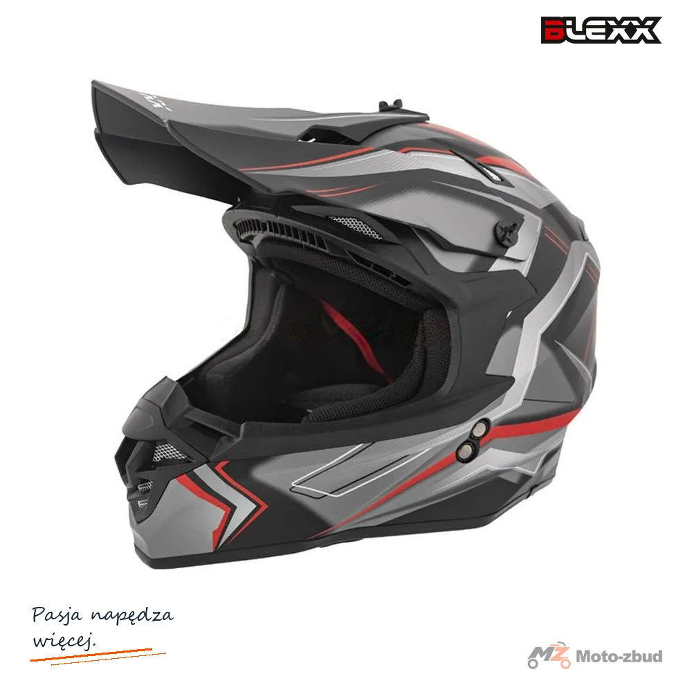 Kask crossowy BLEXX YS-217 czarny mat/grafit/czerwony 2XL Homologacja ECE R22.06