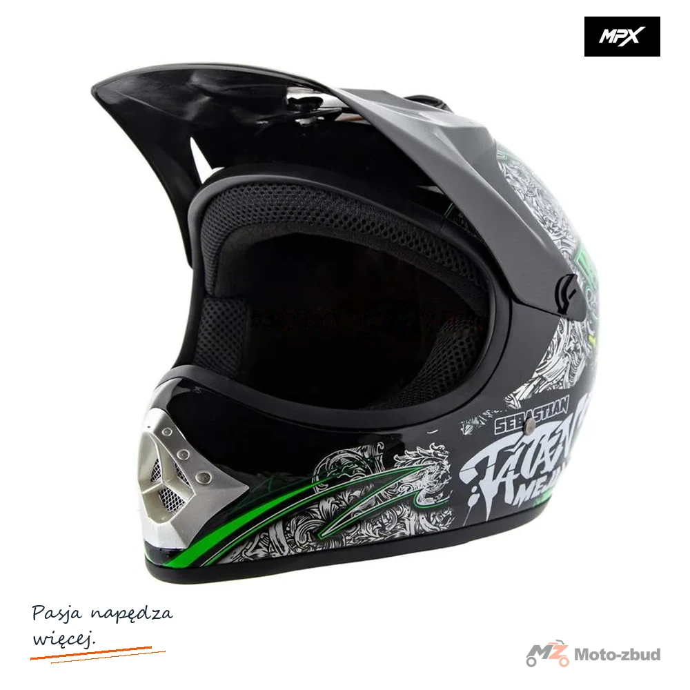 Kask crossowy MPX Dziecięcy WL-801A Junior Tatan czarny z Zielonym L