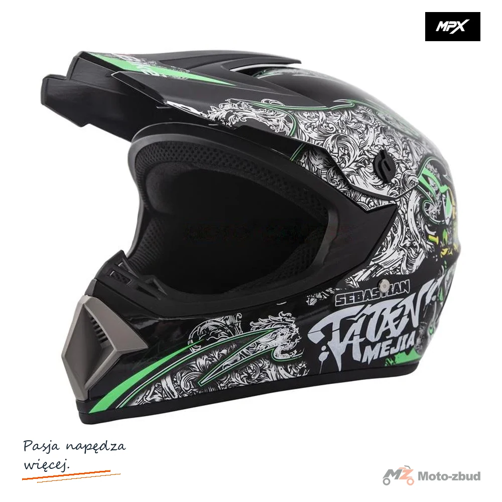 Kask crossowy MPX WL-905 Tatan czarny z zielonym XS