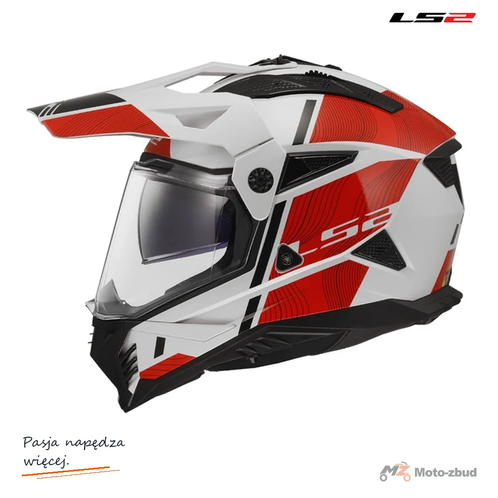 Kask adventure LS2 MX702 Pioneer II Hill White Red — XXL