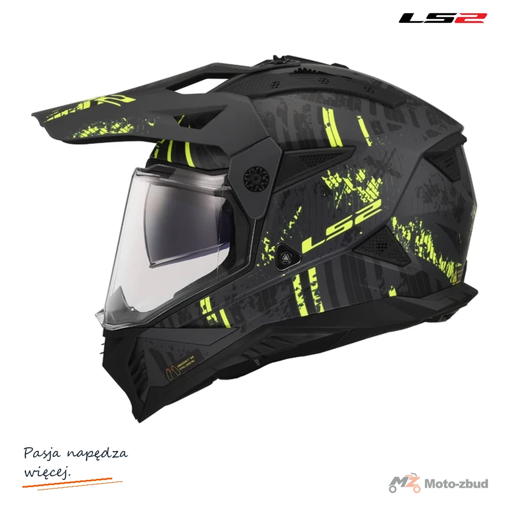 Kask adventure LS2 MX702 Pioneer II Crazy Matt Black Hi-Vis Yellow — XS
