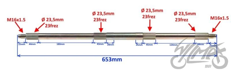 Oś tylna do ATV — 653 mm — z piastami, bez zębatki i tarczy — ujęcie 2