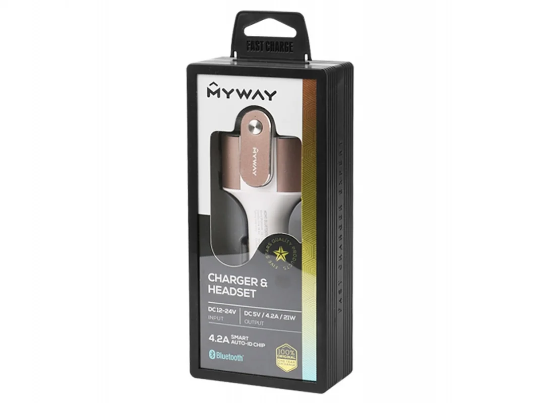 Ładowarka MYWAY 12/24V 2xUSB 4.2A AUTO ID + słuchawka Bluetooth — ujęcie 2