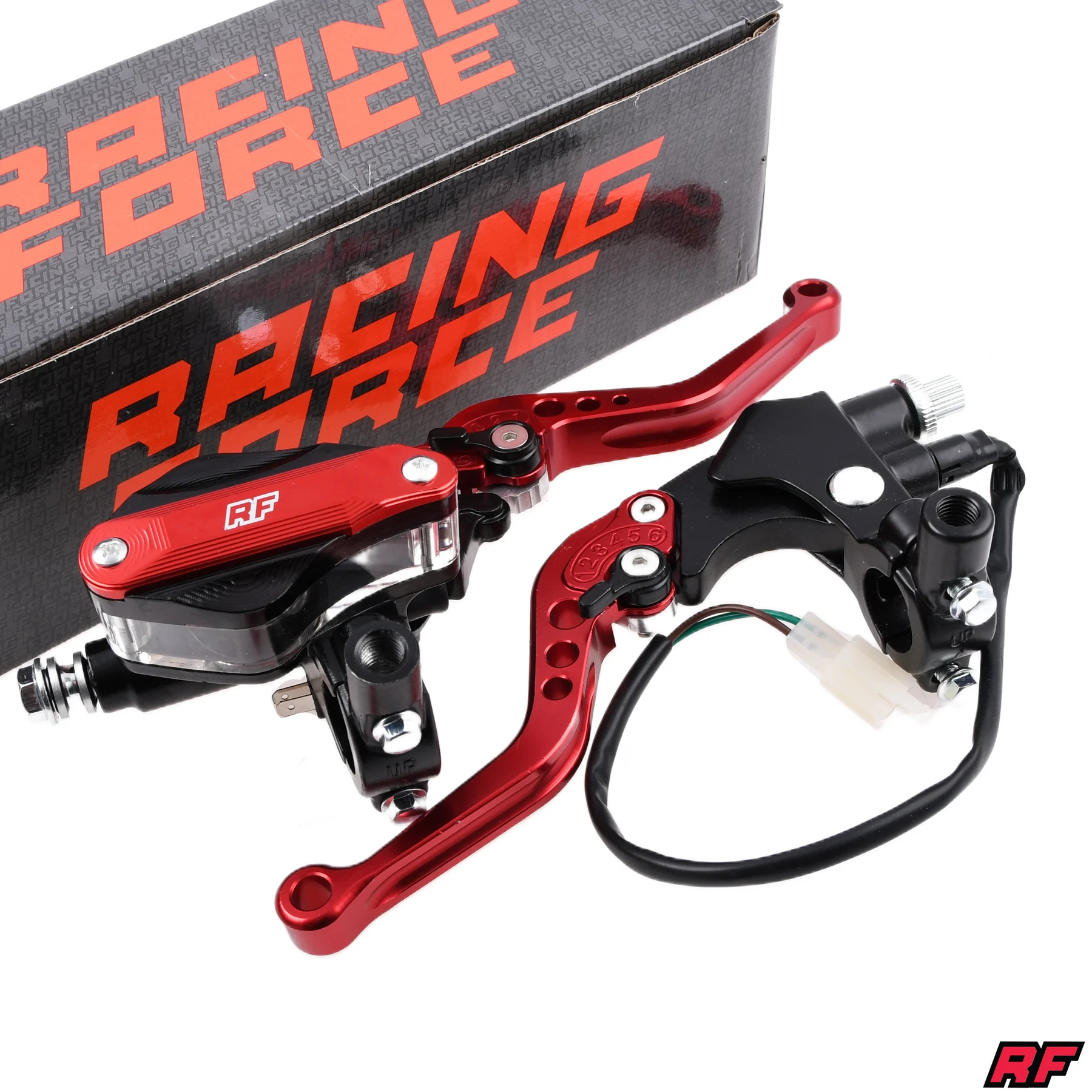 Dźwignie klamki hamulca i sprzęgła Racing Force czerwone V2 kpl. + pompa — ujęcie 1