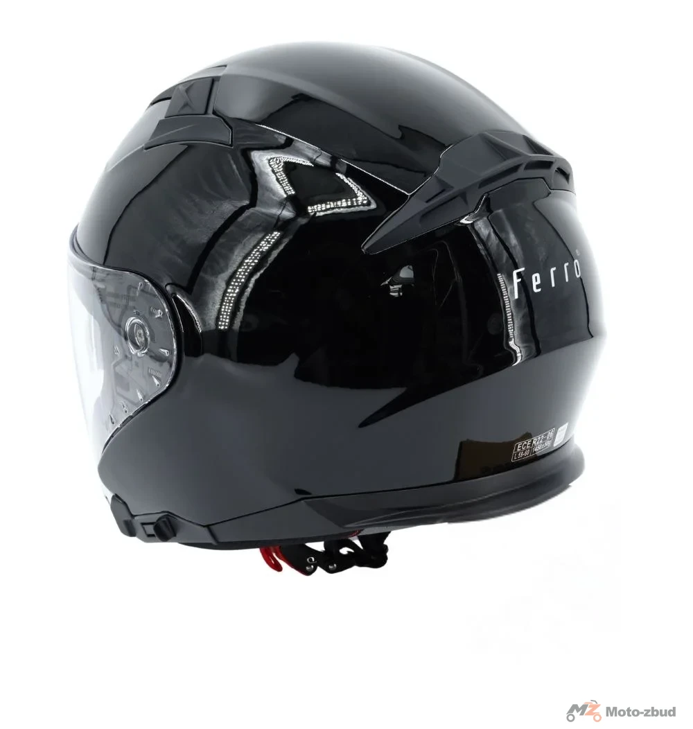 Kask Ferro OF828 z szybą i blendą przeciwsłoneczną bez szczęki czarny M — ujęcie 2