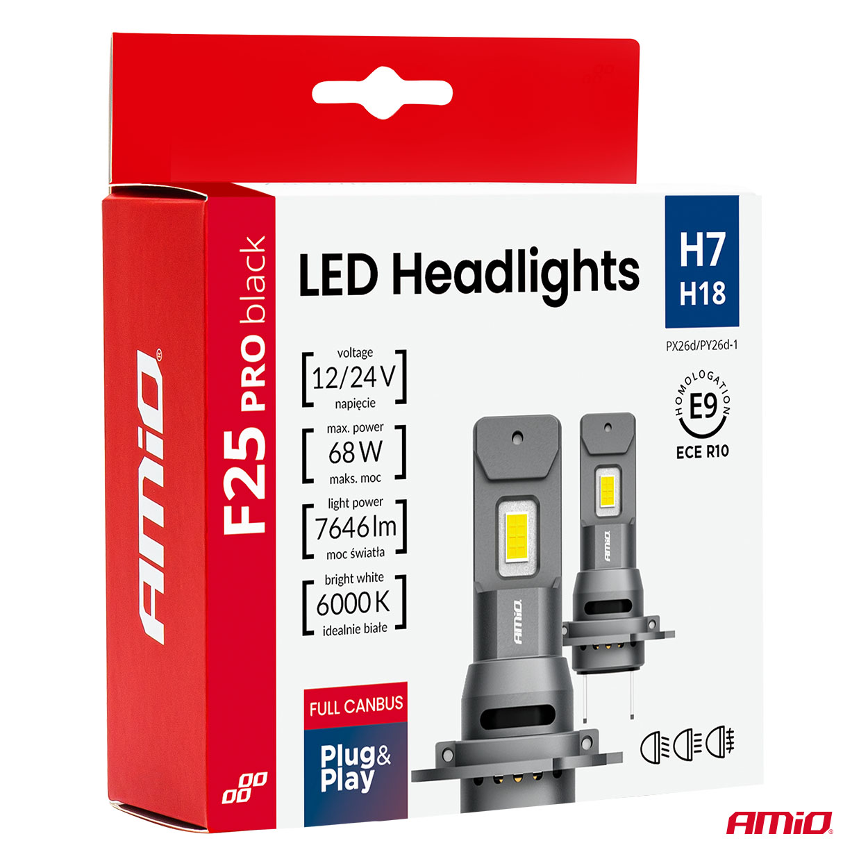 Żarówki samochodowe LED seria F25 PRO BLACK FULL CANBUS H7 68 W 12 V 24 V — ujęcie 10