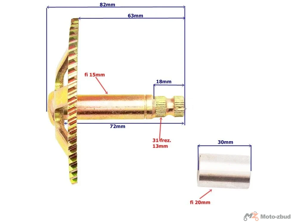 Zębatka startera nożnego 50 cm³ skuter 2T CPI Aragon (dł. wałka 72 mm) — ujęcie 2