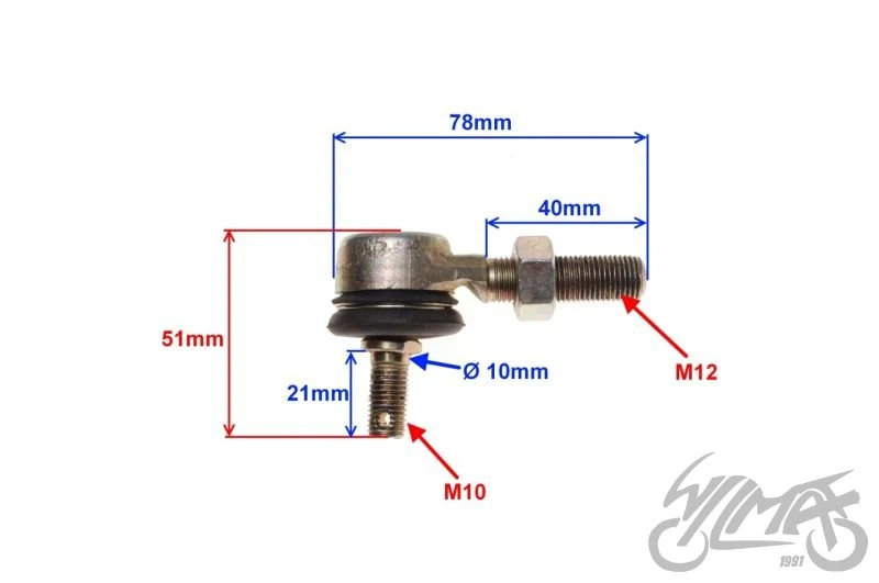 Końcówka drążka kierowniczego M12-1,25 × 40 gokart — ujęcie 3