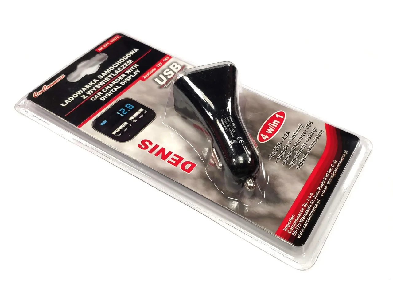 Ładowarka samochodowa 2xUSB 12V-24V 4200mA + voltomierz DENIS — ujęcie 2