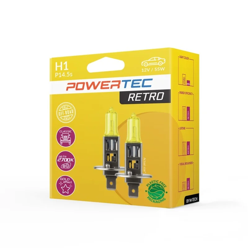 Żarówka H1 12V 55W POWERTEC Retro - żółte światło - 2szt. — ujęcie 2