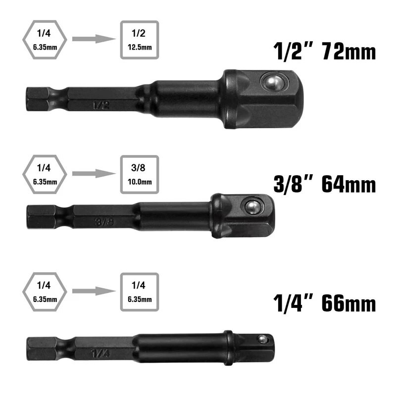 Zestaw adapterów HEX 1/4",3/8",1/2", 7 elementów udar MAGNUS MGS13186B — ujęcie 2
