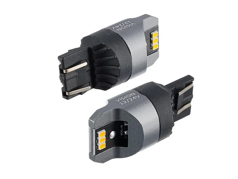 Żarówka WY21/5W T20Q 12V/24V 6xLED SMD3020 CANBUS NONPOLAR pomarańczowa VISION (2szt.) — ujęcie 3