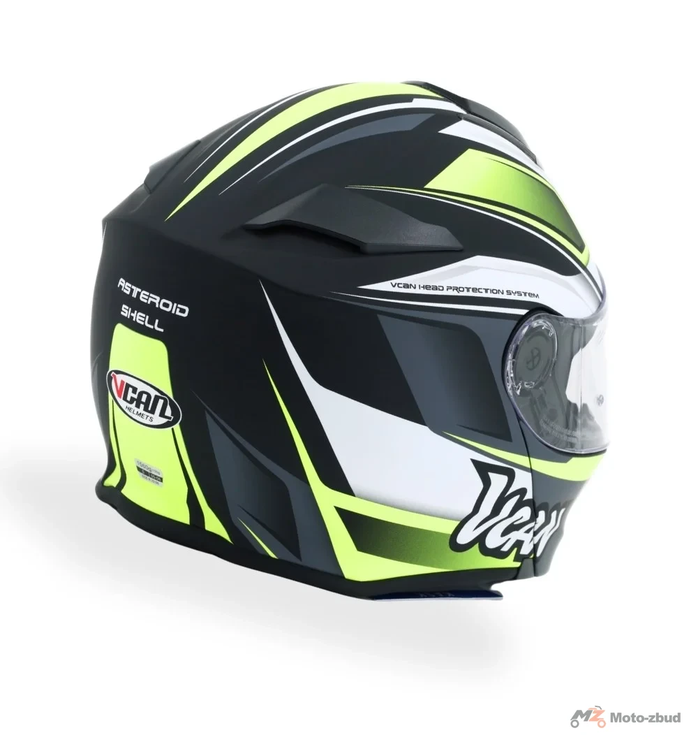 Kask VCAN model H271 asteroid galaxy fluo z podnoszoną szczęką i blendą czarno-biało-zielono matowy S — ujęcie 5