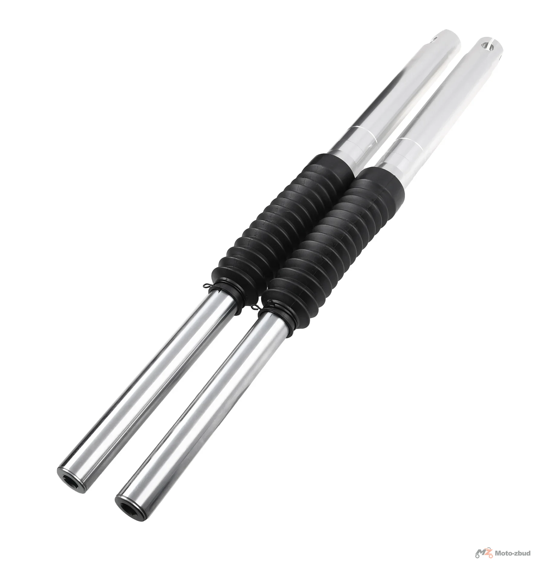 Amortyzatory teleskopy Simson S51, S70, S53, S50 wersja krótka aluminium CNC srebrne DPR Performance — ujęcie 3