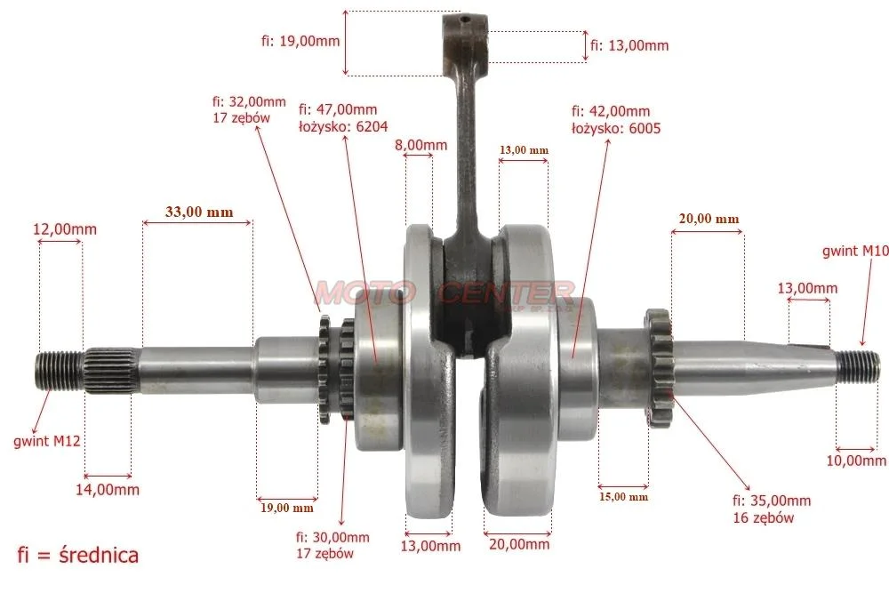 Wał korbowy 50 cm³ skuter 4T 139QMB GY6 Junak, Romet, Zipp, Barton Motors — ujęcie 3