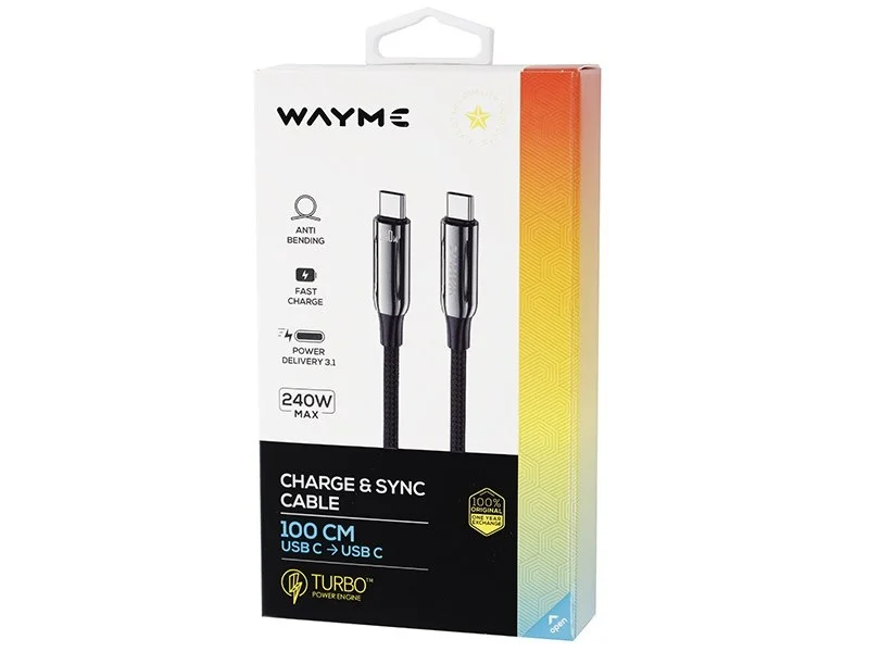 WAYME Kabel do ładowania i synchronizacji w oplocie z mikrofibry, 100 cm USB-C > USB-C PD max 240W — ujęcie 3