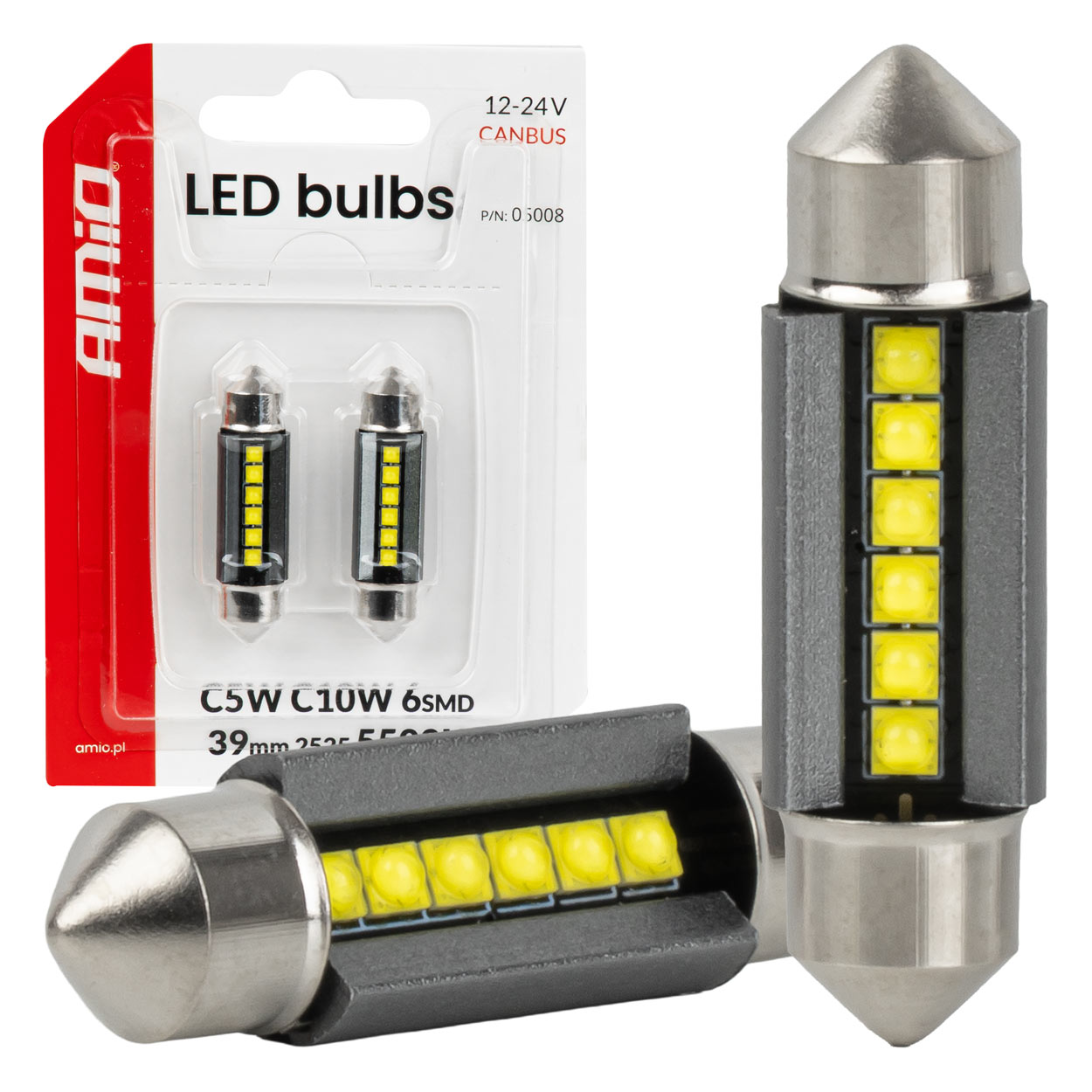 Żarówki LED CANBUS C5W C10W 39 mm 2525 6SMD białe 12 V 24 V