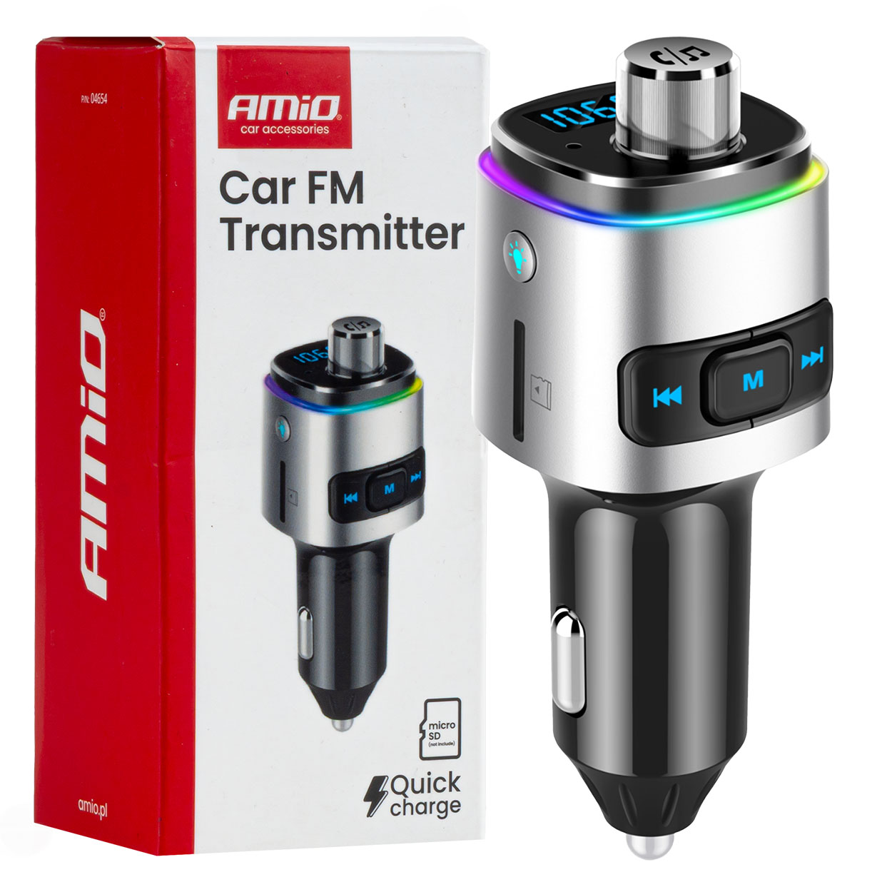 Transmiter samochodowy FM 2×USB-A microSD 12 V 24 V
