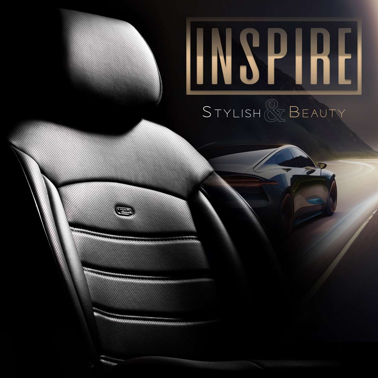 Komplet pokrowców na fotele samochodowe OTOM INSPIRE 3501 BLACK ECO-LEATHER 3-ZIP — ujęcie 3