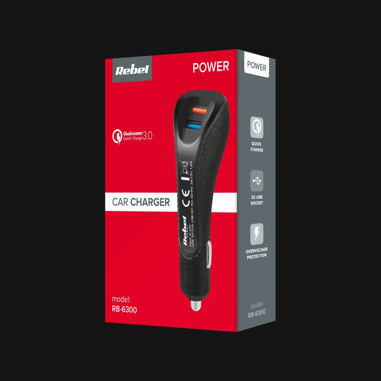 Ładowarka samochodowa 2xUSB 5100mA 15W QC 3.0 REBEL — ujęcie 3