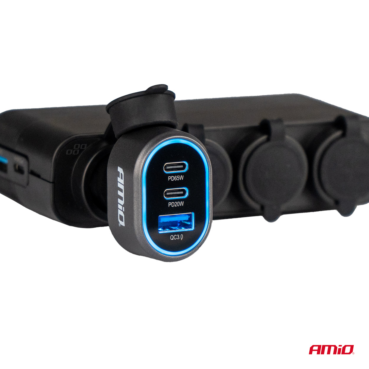 Szybka ładowarka samochodowa 85 W QC3.0 PD65W PD20W 2x USB-C 1x USB-A — ujęcie 3