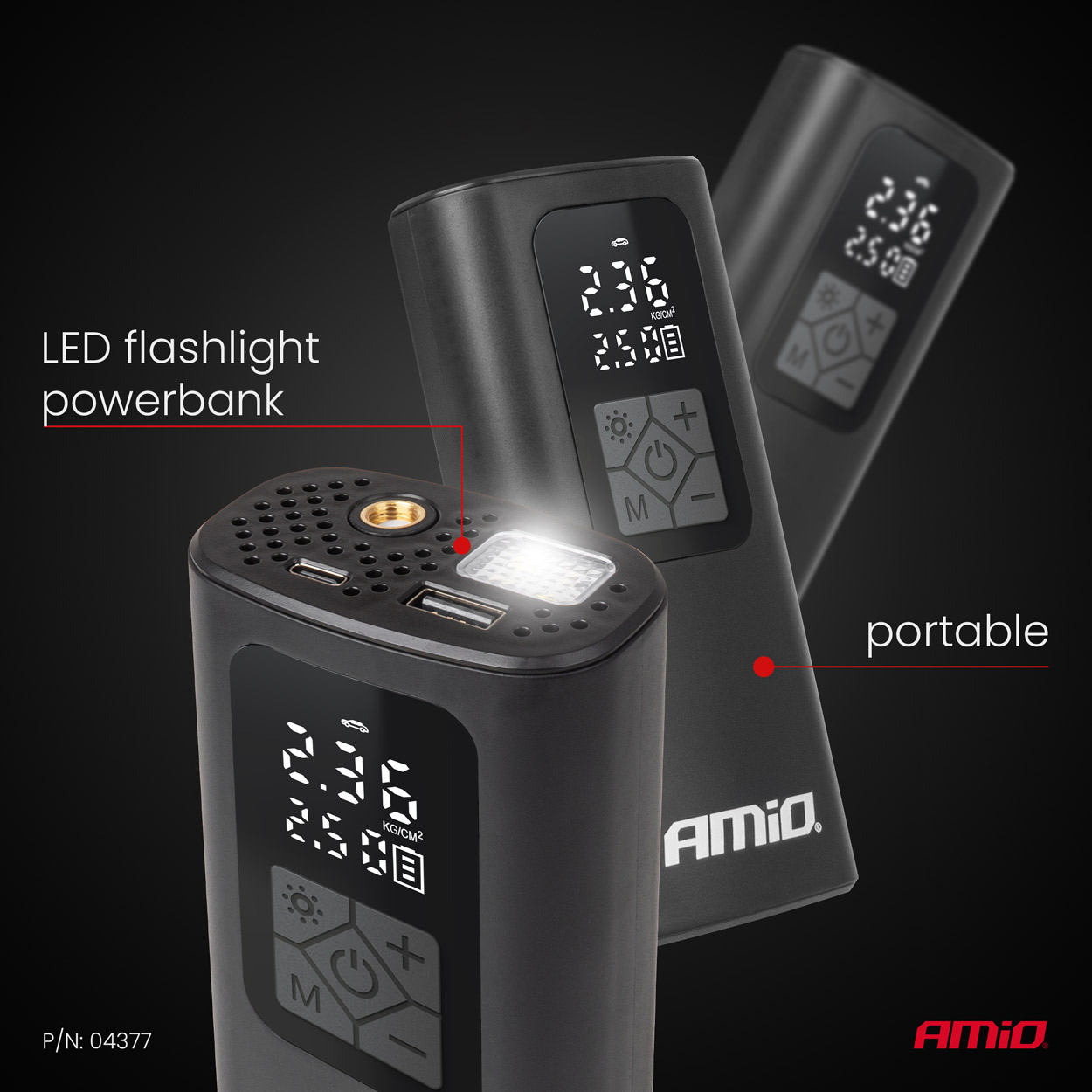 Kompresor samochodowy bezprzewodowy akumulatorowy powerbank LED USB-C 40 W — ujęcie 3