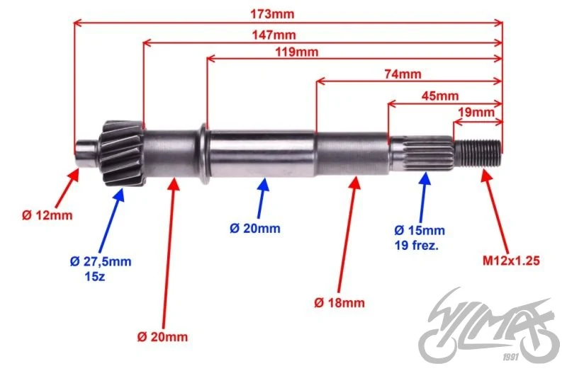 Wałek przekładnia tył sprzęgłowy GY6 125cc — ujęcie 2