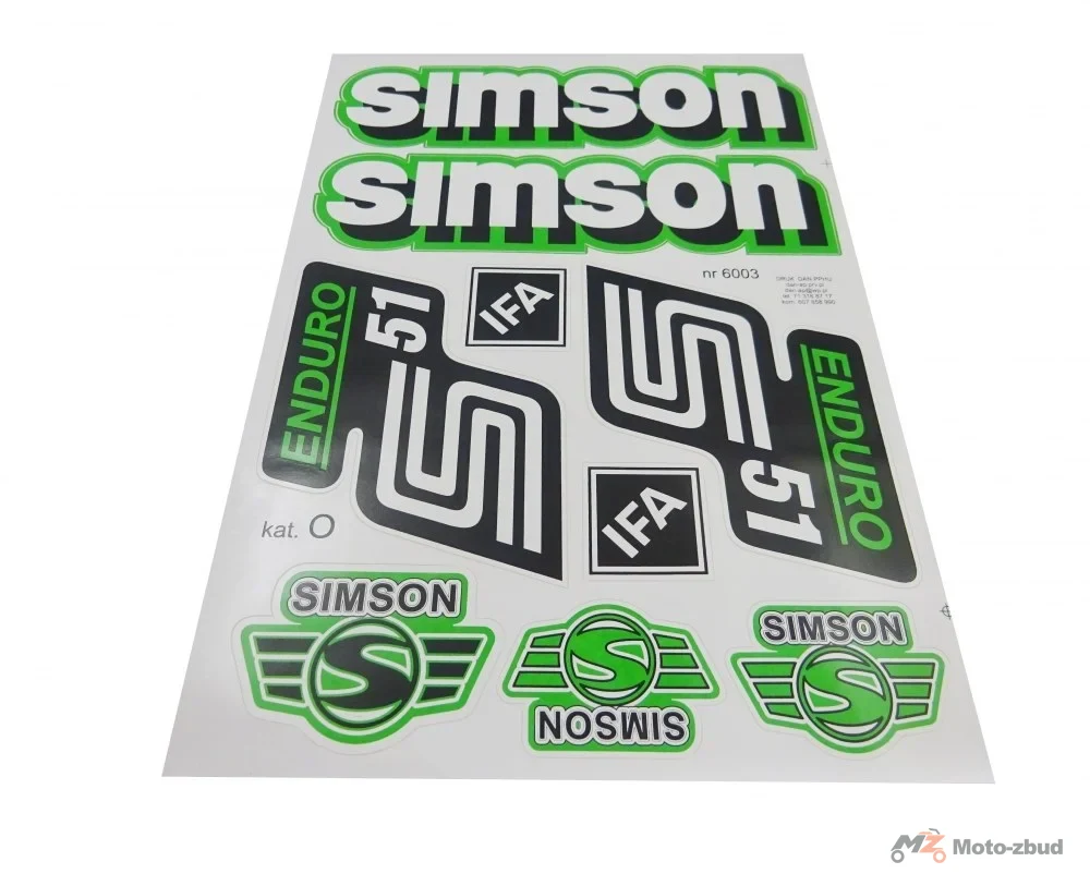Nalepka Simson S-51 enduro zielony - komplet na pojazd (9szt)
