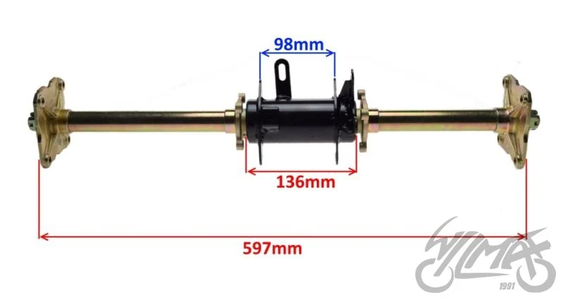 Oś tylna do ATV — 653 mm — z piastami, bez zębatki i tarczy — ujęcie 3