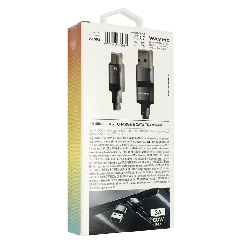 WAYME Kabel do ładowania i synchronizacji w oplocie z mikrofibry spiralny 50 - 150 cm USB / C > USB-C max 60W — ujęcie 2