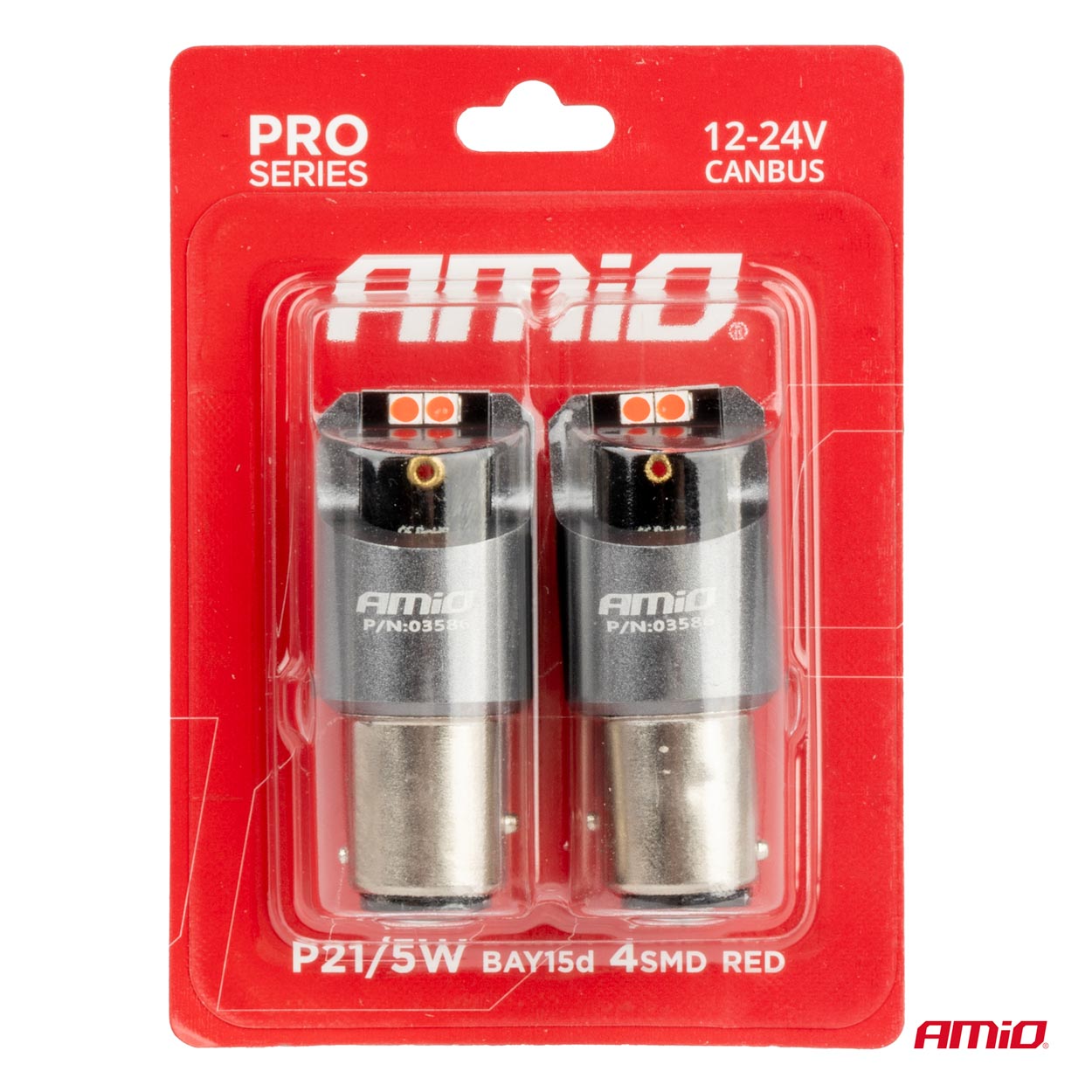 Żarówki LED CANBUS PRO BAY15D P21/5W 4x3030 SMD czerwone 12 V 24 V — ujęcie 4