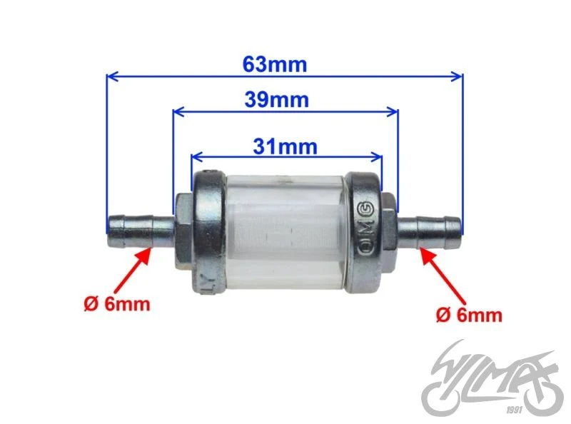 Filtr paliwa metalowy, mały 6 mm O.M.G. — ujęcie 2