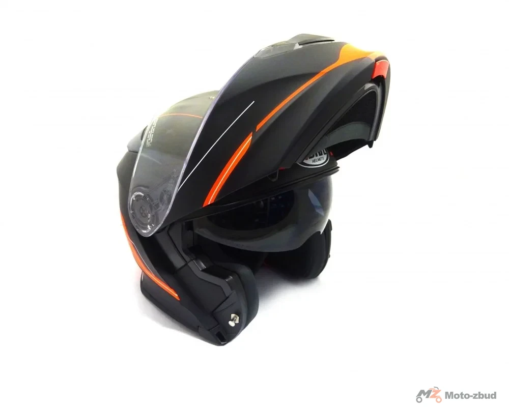 Kask VCAN model V271 fosh neon orange z podnoszoną szczęką i blendą czarny mat-pomarańczowy M — ujęcie 4