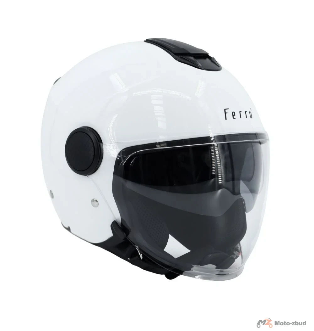 Kask Ferro OF839 z szybą i blendą przeciwsłoneczną bez szczęki biały XS