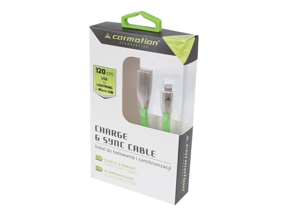Kabel microUSB & iPhone Lighting 120cm zielony — ujęcie 2