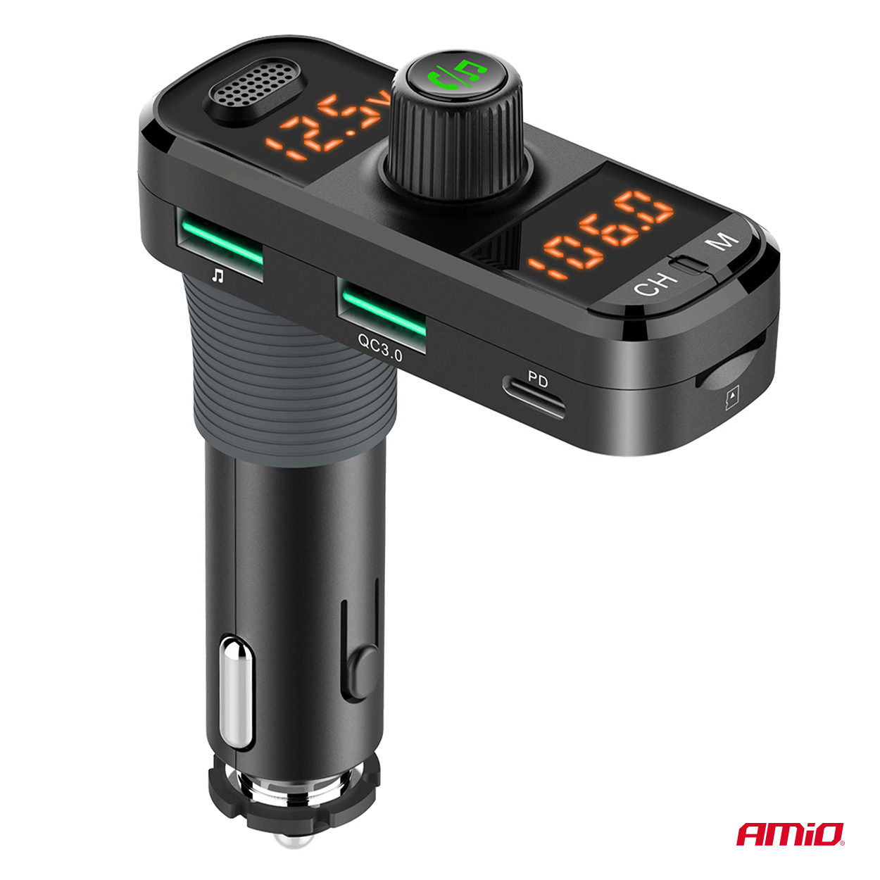 Transmiter samochodowy FM 2×USB-A 1×USB-C mircoSD 12 V 24 V — ujęcie 4