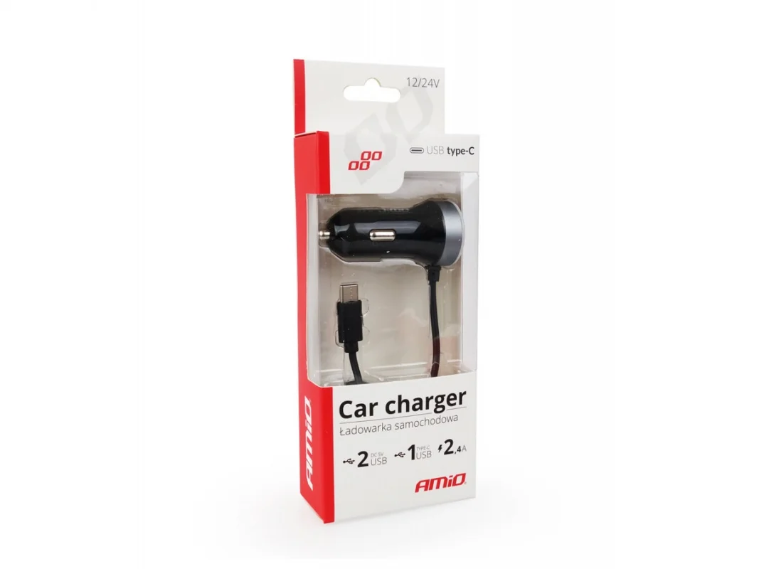 Ładowarka AMIO 12/24V 2xUSB + 1x USB typ C — ujęcie 2