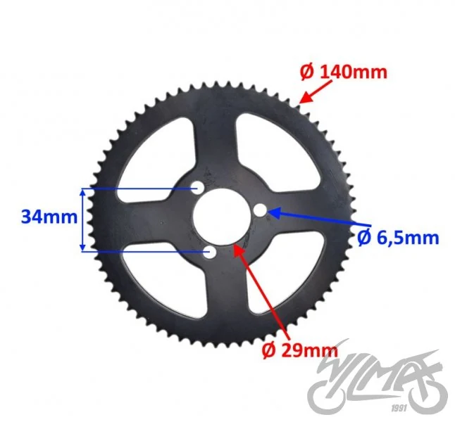 Zębatka tył 68z 140 ( 25H ) do mini pocket ATV — ujęcie 2