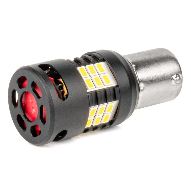 Żarówka BA15S P21W R10W R5W 12V/24V 24x3020 SMD LED FAN CANBUS PRO biała AMIO (2szt.) — ujęcie 3
