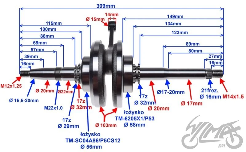Wał korbowy 150 silnik 4T GY6-B(GY7) BN157QMJ — ujęcie 4